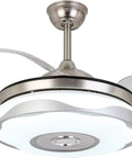 Retractable Ceiling Fan With Light And Bluetooth Speaker, Silent Motor LED Chandelier Style, 7 Color Lighting For Modern Homes.