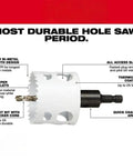 Top Notch 10 Piece Bi Metal Hole Saw Kit Fits Milwaukee 49-22-5606 For Swift Cutting Durable Performance With Ice Hardened Teeth And Smart Slots To Kick Out Debris Fast On Any Job Site. bi-metal hole saw with quick-change arbor and pilot bit