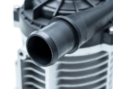 Close-up of Electric Water Pump For EV Cooling Systems 9V To 32V featuring a black hose for coolant circulation.