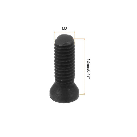 Pack Of 10 Premium M3 X 12mm Black Torx T10 Flat Head Screws For Cnc Carbide Insert Tool Holders Pro Grade showing detailed screw dimensions.