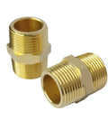 2 pack brass hex nipple pipe fittings with 3/4 NPT male threads for plumbing and water systems, showing durable, corrosion-resistant design.
