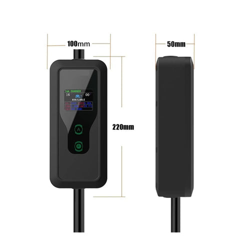 Portable Type 2 EV Charger 3.5KW 16A 1 Phase EVSE No Sweat Plug And Play Design showing display and controls, 220mm tall.