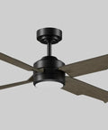 Smooth Operator Ceiling Fan With A Robust Reversible Motor And Flexible Speed Buttons For Rapid Air Circulation in sleek black and wood design.