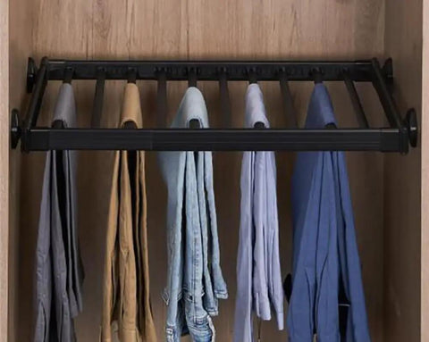 Pull Out Pants Rack For Wardrobe Drawer With Adjustable Width, Space Saving Closet Storage Solution, Smooth Glide Damping System And Quiet Close