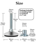 Rock Solid Furniture Leveling Feet 4 Pack Adjustable Swivel Levelers With T Nut Bolt No Sweat Setup For Cabinet Table Workbench Chair Anti Slip Trapezoid Base Built Tight Room Stabilizer size diagram with dimensions and included hardware.