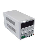 Bench Ready Three Position DC Regulated Power Supply With Adjustable Voltage And Current, Dual LED Readouts For Precise Monitoring, High Efficiency Over 80 Percent, Roughly 40 Percent Better Than Ordinary Linear Units, Temp Controlled Fan, gray metal bench unit front view