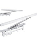 Concealed Aluminum Automatic Door Closer With Positioning, 80kg Capacity, Sliding Track Hardware, visible with hydraulic mechanism.