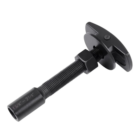 Rear axle bearing puller tool set with three sizes; black metal threaded shaft and flange head