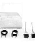 Front view of Litorange silicone switch dampeners kit in a clear storage box; includes black O-rings and white-bristle brushes