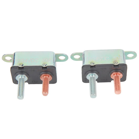 Built Tough Auto Reset Circuit Breaker 50 Amp 12V 24V Stud Bolt Mount for Trucks Boats and Marine Systems side view showing two variations.