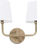 Dawson Decorative White Fabric Stay Straight Shade Bathroom Vanity Wall Mount Light Fixture 2 Light 120 Total Watts Slick Aged Brass Finish 12 Inch High By 16 Inch Wide