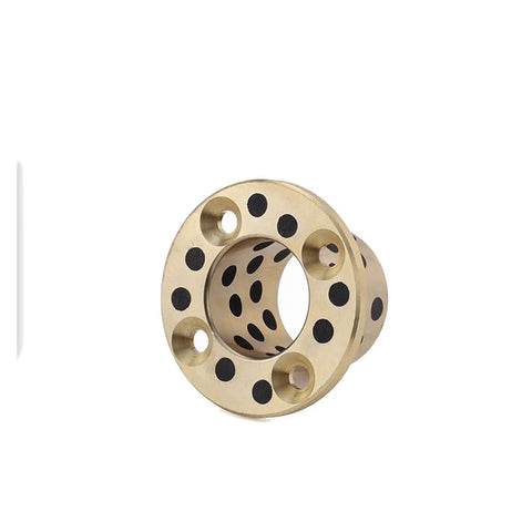 Heavy Duty Brass Graphite Oilless Bushing Self Lubricating Linear Thrust Flanged Sleeve, showing front view with holes.
