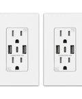 Two-pack of Three USB Ports Wall Outlet with USB C and USB A Fast Charging 15 Amp Tamper Resistant Receptacle Matte White Wall Plate Included UL Listed