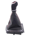 Black Leather Gear Shifter Knob Boot Cover With Red Stitching For Volkswagen Jetta 2006-2014 GTI with bracket base.