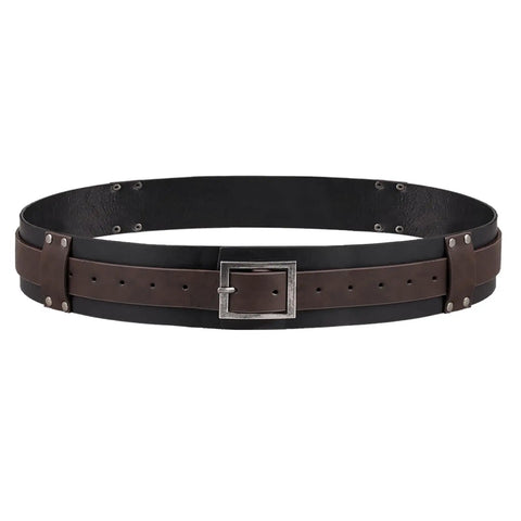 Black medieval faux leather wide belt with buckle, part of Medieval Faux Leather Wide Belt With Thigh Armor And Dual Side Skirt Armor For LARP And Cosplay