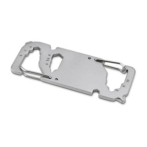 Stainless Steel Key Tool Multitool With 20 Functions, Carabiner Key Ring For Travel showing hex keys and bottle opener