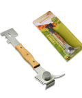 Multifunction Hive Scraper Tool With Wooden Handle For Beekeeping, durable stainless steel and beech wood, tool and packaging.