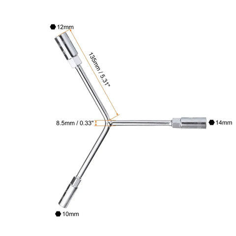 Y Shaped Three Way Socket Wrench Set Long Arm 10mm 12mm 14mm Hex Wrench For Car And Motorcycle Repair, 135mm steel tool