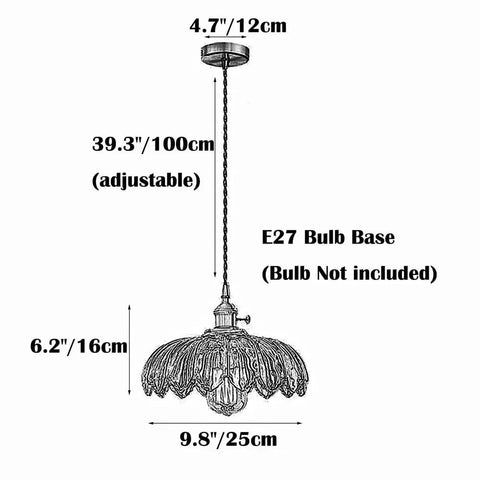 Flower Glass Pendant Light, Ceiling Colorful Lamp, Modern Farmhouse Fixture, 9.8in glass shade dimensions with adjustable chain.