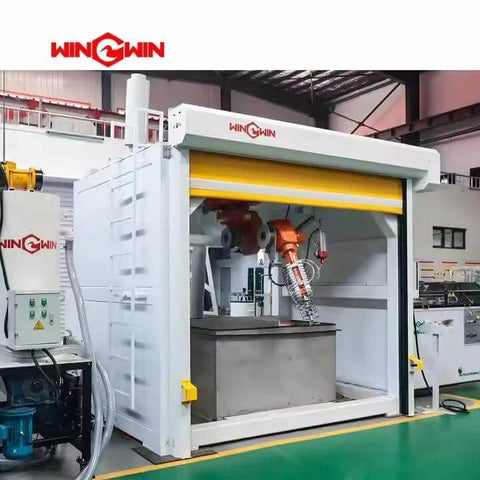 Waterjet cutting machine with robotic arm, white frame and yellow guard, WinGWin brand