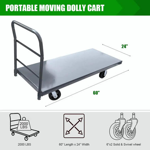 Heavy Duty Steel Platform Truck With Smooth Deck 60X24 Industrial Flatbed Dolly 2000 Lb Capacity Rugged Cart Designed To Haul Your Gear No Sweat On Shop Floors