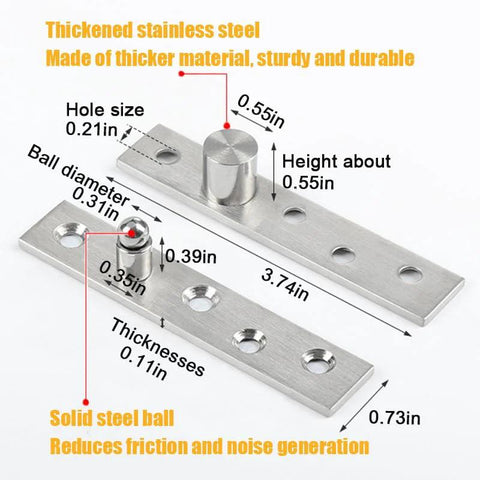 180 Degree Hidden Cabinet Hinges For Inset Doors And Bookcase Cabinets 360 Degrees Pivot Invisible Hinges For Kitchen Cabinets Hidden Door Hinge Stainless Steel 2 Pcs, showing dimensions and features.