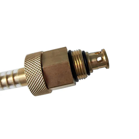 Close-up of brass connector of Oil Filter Drain Tool With Release Hose For Toyota Lexus Scion Cartridge Style Filters 2.0L to 5.7L Engines