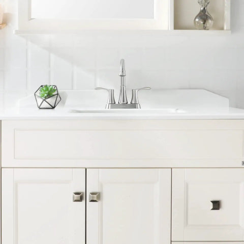 Swivel Spout Two Handle Brushed Nickel Bathroom Sink Faucet With Metal Pop Up Drain And Supply Lines, 360 Degree High Arc, installed