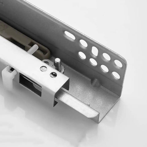 Heavy Duty Undermount Drawer Slides With Silent Soft Close Mechanism And Full Extension Glide Galvanized Steel Build For Zero Noise Cabinet Projects Tough As Nails Hardware Upgrade 16 Inch Set close-up view of metal drawer slide mechanism