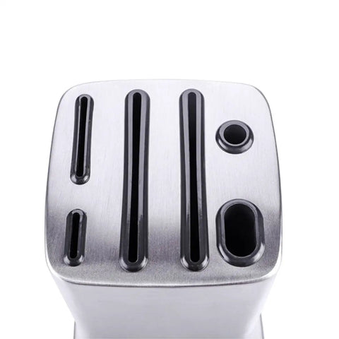 Top view of Six Slot Stainless Steel Knife Holder Rack with Anti Skid Pad showcasing slot openings for kitchen storage.