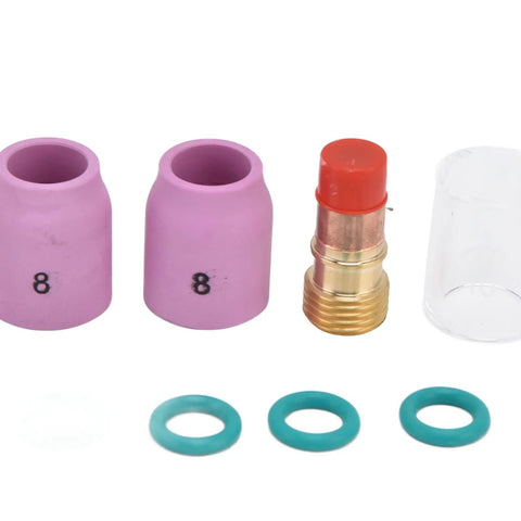 Pro Grade Welding Accessory Kit With Glass Gas Lens Set, Ceramic Nozzles, Copper Components, 12 Pieces, 2.4mm Tips For WP17 WP18 WP26 Torch Use