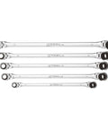 Five-piece 120 Tooth Ratcheting Wrench Set With Extra Long Flexible Design And 180 Degree Rotating Heads On Both Ends Spline Plus Gear Metric Sizes