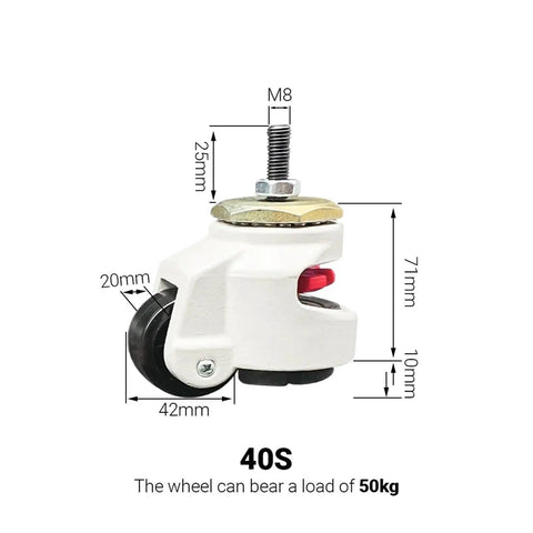 Badass Industrial Leveling Casters Top Tier Nylon Heavy Duty Roller Wheels with adjustable mount, measuring 71mm height and 50kg load.