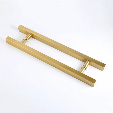 Heavy Duty Stainless Steel Door Pull Handle Set For Glass And Wood Doors 25x38mm Square Tube Brushed Finish, gold variant