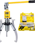 Heavy Duty Hydraulic Gear Puller With Two Or Three Jaw Bearing Separator For Backyard Mechanic Hub And Belt Pulley Extraction Grease Monkey Approved Steel Build, in yellow and silver, with carrying case.