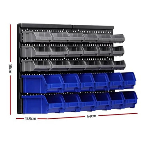 30 Bin Wall Mounted Storage Rack for Screws Nuts Bolts and Small Hardware Parts Heavy Duty Garage Tool Organizer with Bright Multi Colored Bins Great for Home Workshop and DIY Projects 2 Pack