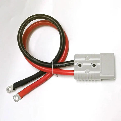 Heavy Duty Fifty Amp Ev Charging Pole Connector featuring red and black silicone cords and a robust silver connector for secure connections.