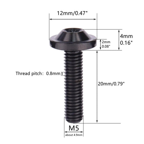 Sick Grade 5 Titanium Bolts M5x20Mm Torx T25 Drive For Bike Moto Upgrades Custom Car Projects Four Pack with detailed measurements