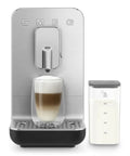 No Sweat Brewing Fully Automatic Espresso Machine With Integrated Grinder And One Touch Milk Frother For Silky Lattes Bold Shots And Ten One Tap Presets 19 Bar Pressure Compact Space Saving Matte Black with latte glass and milk container.
