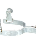 Kelly Silver Star Youth Spurs Chrome Plated With Leaf Engraving Half Inch Band One And A Quarter Inch Shank Nine Point Rowel
