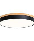 Modern Wood LED Ceiling Light Fixture With Gray Flush Mount Round Ceiling Lamp Non Dimmable 4000K Bright White Light