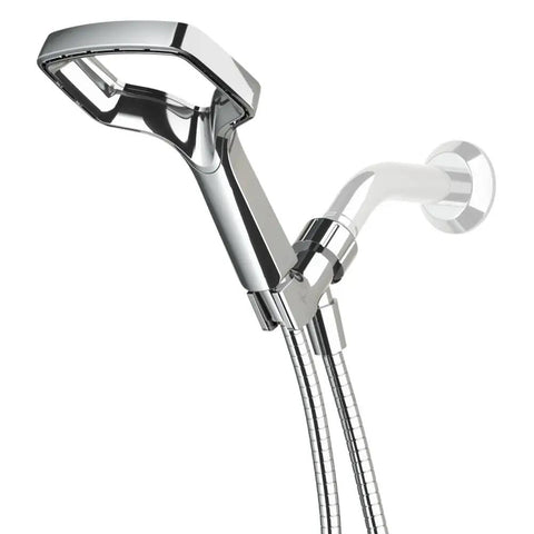 Chrome Handheld Shower Head with Hose and Adjustable Arm for Ultra Wide Coverage Full Bodied Waterfall Spray Twice The Coverage Powerful Flow