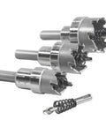 Front view of Klein Tools 31872 heavy-duty hole saw kit with carbide cutters and pilot bit, 4-piece