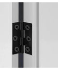 Close-up of black Rotating Concealed Door Hinges Stainless Steel 2 Inch Flat Hinge Connectors on a cabinet door
