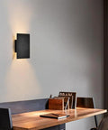 Black Wall Lights for with Switch,Nature Wood Wall Lamp Modern Design,Vintage Led Flat Wall Sconce Up and Down Indoor for Bedroom,Hallway,Hotel,Retro Night Lamp Warm White,8w,1pack on wall above desk.