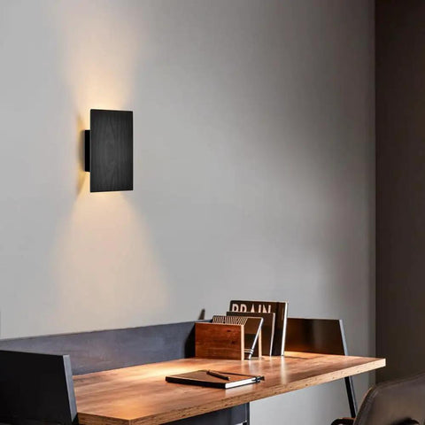 Black Wall Lights for with Switch,Nature Wood Wall Lamp Modern Design,Vintage Led Flat Wall Sconce Up and Down Indoor for Bedroom,Hallway,Hotel,Retro Night Lamp Warm White,8w,1pack on wall above desk.