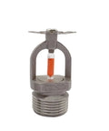 Single Piece Pro Grade 68 Degree Stainless Steel Fire Sprinkler Head with an upright design and orange liquid indicator.