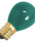 Slick Green Light Bulbs Two Pack 10 Watt 130 Volt S11 Shape With E17 Screw Base clear view of a green bulb with gold base