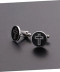 Cross Cufflinks For Men Black Titanium Steel Dress Accessories Durable Shirt Buttons For Business And Formal Wear Dope Style Jewelry