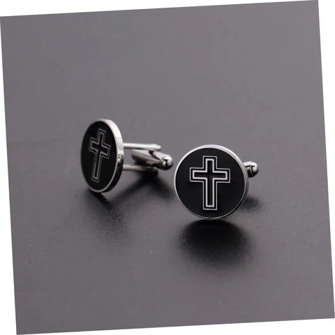 Cross Cufflinks For Men Black Titanium Steel Dress Accessories Durable Shirt Buttons For Business And Formal Wear Dope Style Jewelry
